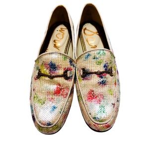Sam Edelman Loraine Bit Loafers Women Floral Sequin Gold Flats Spring Shoes 6.5